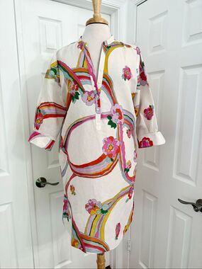 Vilagallo 30030 Cream Linen Blend Floral Dani Dress Brisbane 40 6 Medium